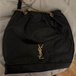 Yves Saint Laurent Black Leather Bag with Gold Chain